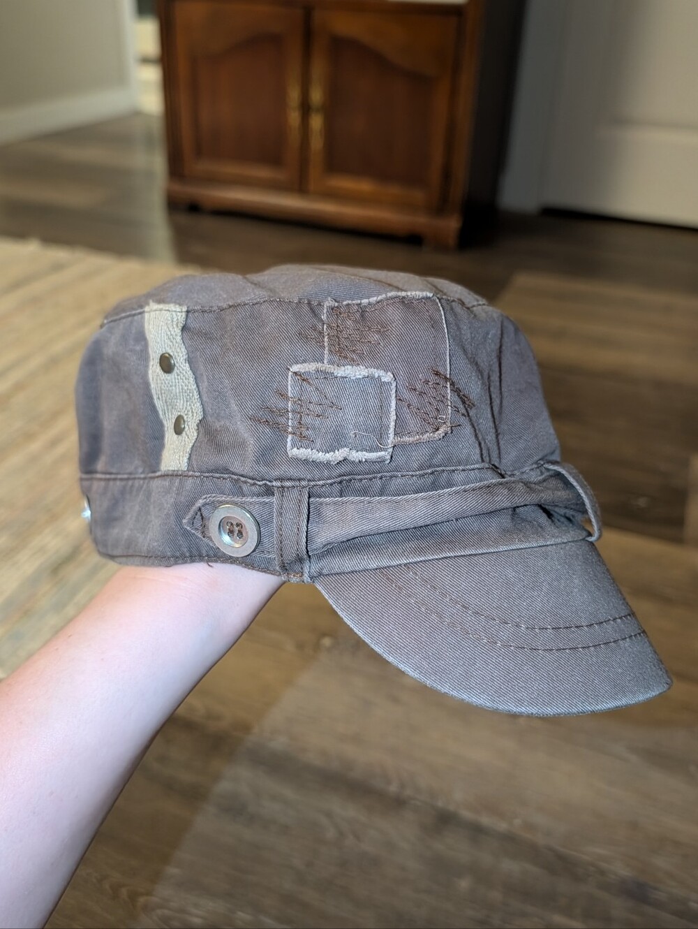 Y2K Brown Military-Style Cotton Cap